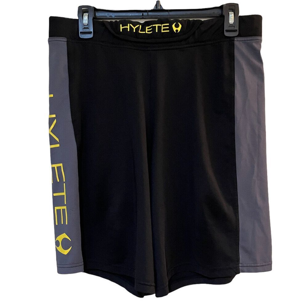 Hylete Men's Black & Gray Polyester/Spandex Drawstring Gym Training Shorts M euc